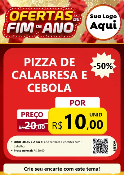 Modelo de Cartaz para Cartaz A4 Vertical com o tema Ofertas de Fim de Ano para Pizzaria