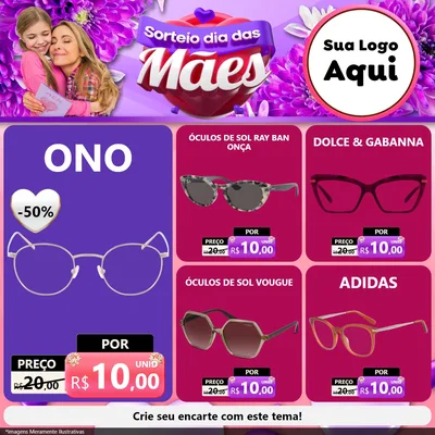 Modelo de Rede Social para Feed Facebook com o tema Sorteio Dia das Mães para Óticas