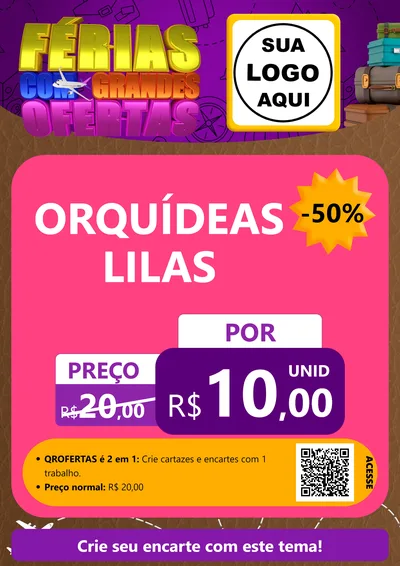 Modelo de Cartaz para Cartaz A4 Vertical com o tema Férias com Grandes Ofertas para Floricultura e jardim