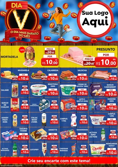 Modelo de Encarte para Encarte A4 Vertical com o tema Dia V - O Dia Mais Barato Do Mês para Frios e Laticínios