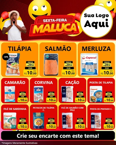 Modelo de Rede Social para Feed Instagram com o tema Sexta-feira Maluca para Peixaria