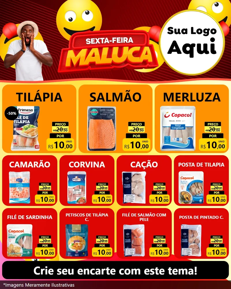 Modelo de Rede Social para Feed Instagram com o tema Sexta-feira Maluca para Peixaria