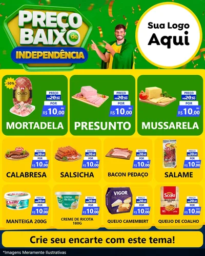 Modelo de Rede Social para Feed Instagram com o tema Preço Baixo de Independência para Frios e Laticínios