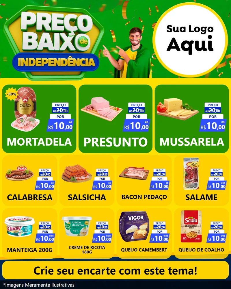 Modelo de Rede Social para Feed Instagram com o tema Preço Baixo de Independência para Frios e Laticínios