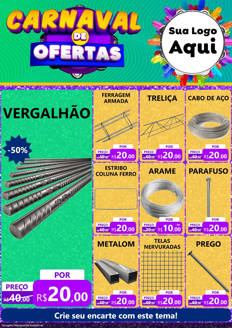 Modelo de Encarte para Encarte A4 Vertical com o tema Carnaval de Ofertas para Ferragens