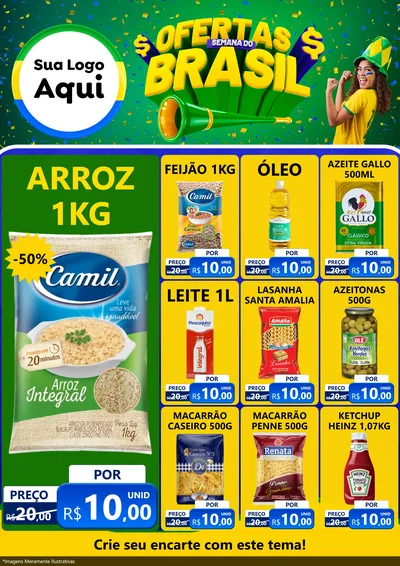 Modelo de Encarte para Encarte A4 Vertical com o tema Ofertas Semana do Brasil para Supermercado