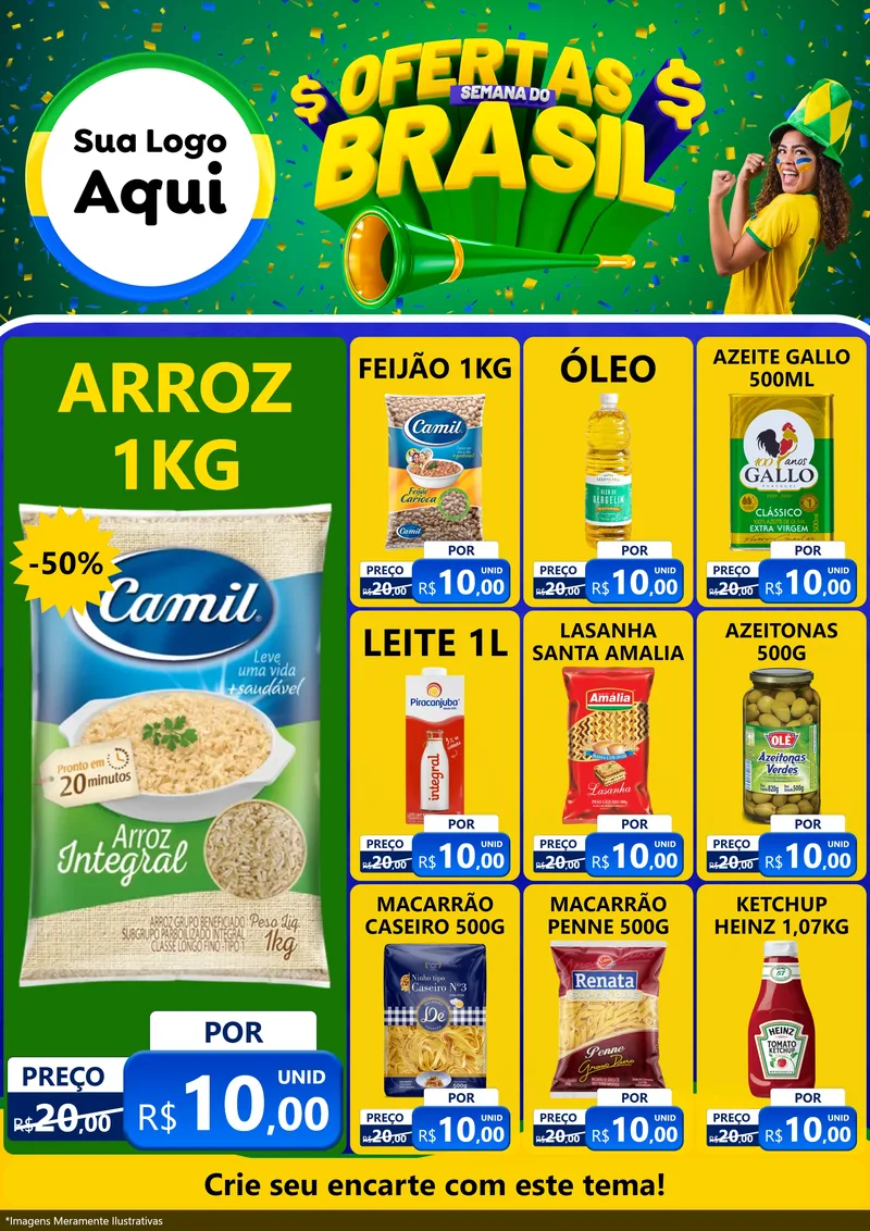 Modelo de Encarte para Encarte A4 Vertical com o tema Ofertas Semana do Brasil para Supermercado