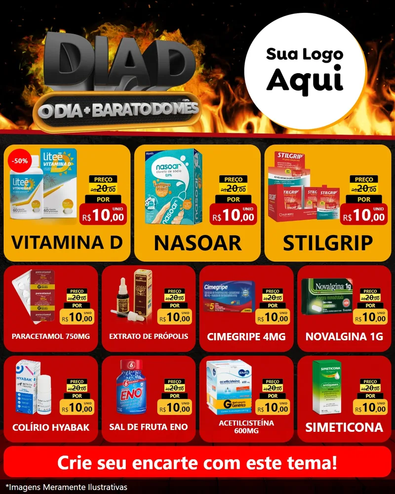 Modelo de Rede Social para Feed Instagram com o tema Dia D, O Dia Mais Barato Do Mês para Farmácia