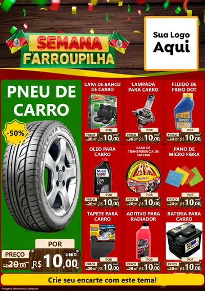 Modelo de Encarte para Encarte A4 Vertical com o tema Semana Farroupilha para Auto peças