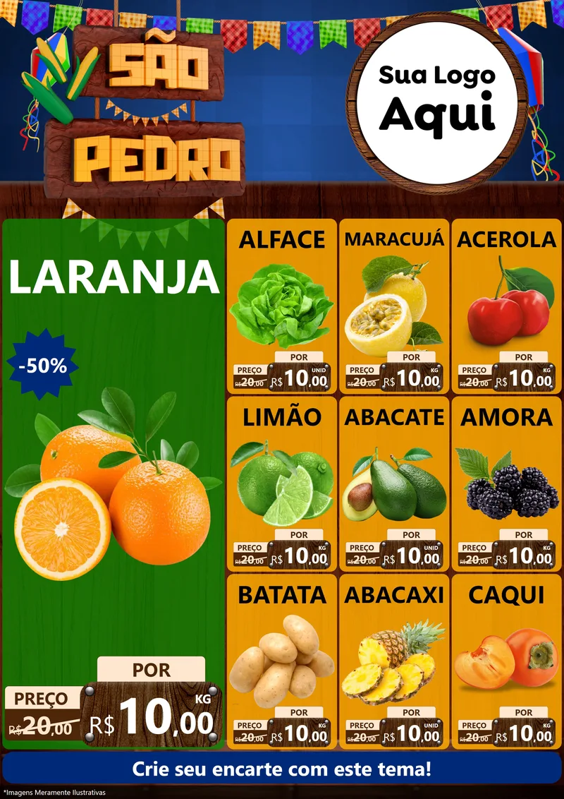 Modelo de Encarte para Encarte A4 Vertical com o tema São Pedro para Hortifrúti