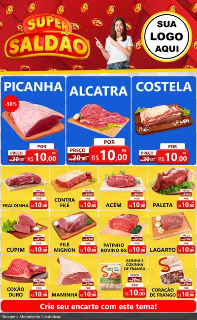 Modelo de Encarte para Encarte Grande com o tema Super Saldão para Açougue