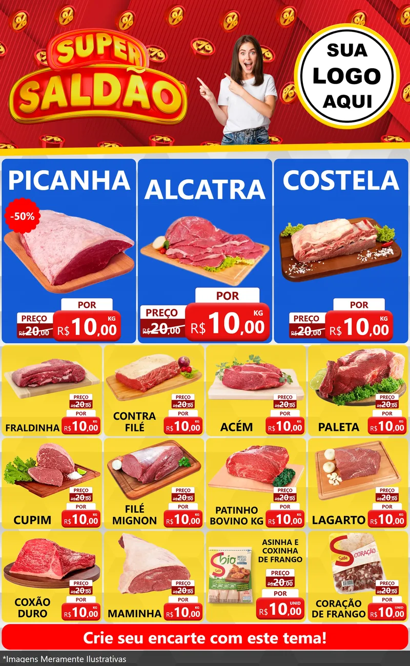 Modelo de Encarte para Encarte Grande com o tema Super Saldão para Açougue