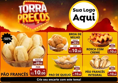 Modelo de Encarte para Encarte A4 Horizontal com o tema Torra Preços para Padaria