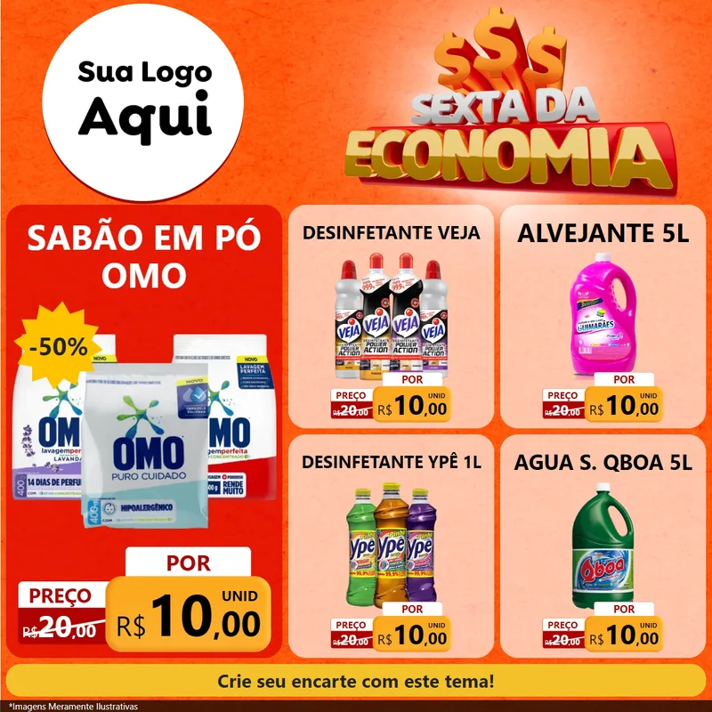 Modelo de Rede Social para Feed Facebook com o tema Sexta da Economia para Produtos de Limpeza