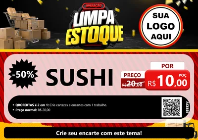 Modelo de Cartaz para Cartaz A4 Horizontal com o tema Operação Limpa Estoque para Comida japonesa