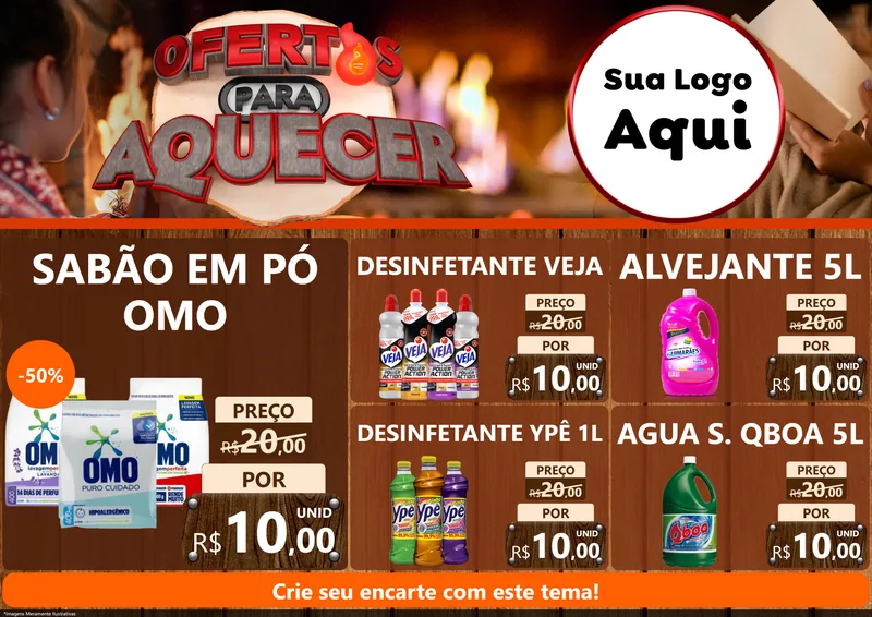 Modelo de Encarte para Encarte A4 Horizontal com o tema Ofertas Para Aquecer para Produtos de Limpeza