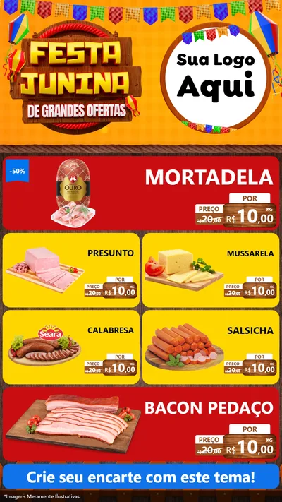 Modelo de TV para TV Vertical com o tema Festa Junina de Grandes Ofertas para Frios e Laticínios
