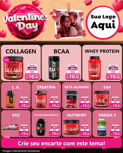 Modelo de Rede Social para Feed Instagram com o tema Valentine's Day para Suplementos alimentares