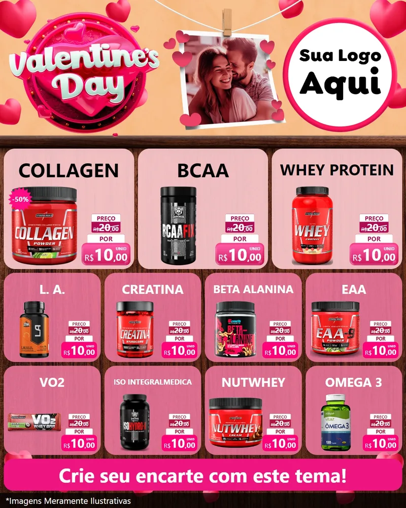 Modelo de Rede Social para Feed Instagram com o tema Valentine's Day para Suplementos alimentares