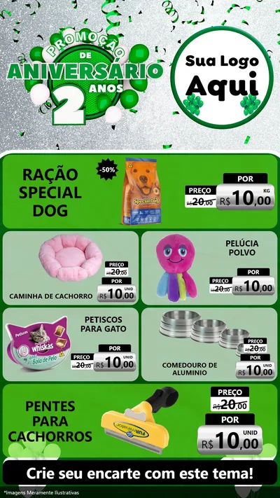 Modelo de TV para TV Vertical com o tema Promoção de Aniversário - 2 Anos para Pet Shop