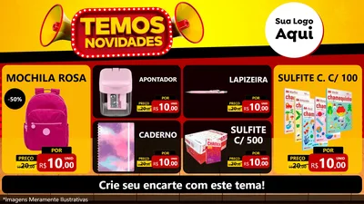 Modelo de TV para TV Horizontal com o tema Temos Novidades para Papelaria