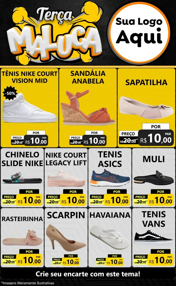 Modelo de Encarte para Encarte Grande com o tema Terça Maluca para Calçados