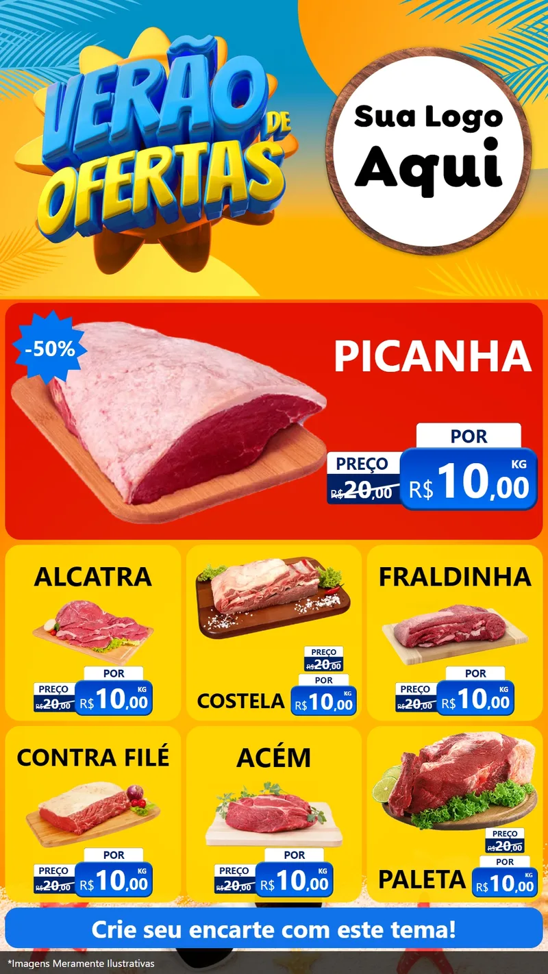 Modelo de Rede Social para Stories com o tema Verão de Ofertas para Açougue