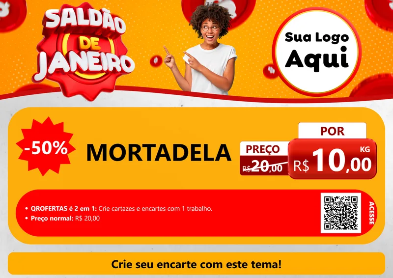 Modelo de Cartaz para Cartaz A4 Horizontal com o tema Saldão de Janeiro para Frios e Laticínios