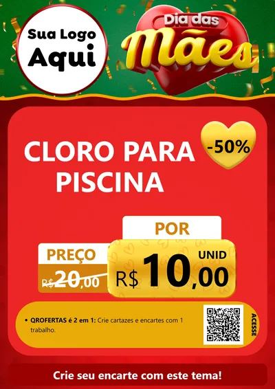 Modelo de Cartaz para Cartaz A4 Vertical com o tema Dia das Mães para Produtos para Piscina