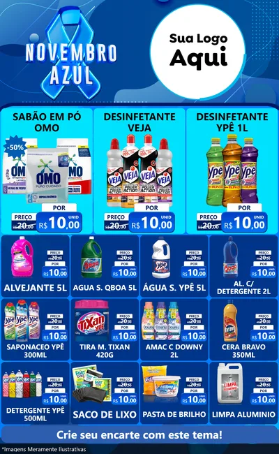 Modelo de Encarte para Encarte Grande com o tema Novembro Azul para Produtos de Limpeza