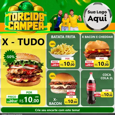 Modelo de Rede Social para Feed Facebook com o tema Torcida Campeã - Copa para Hamburgueria