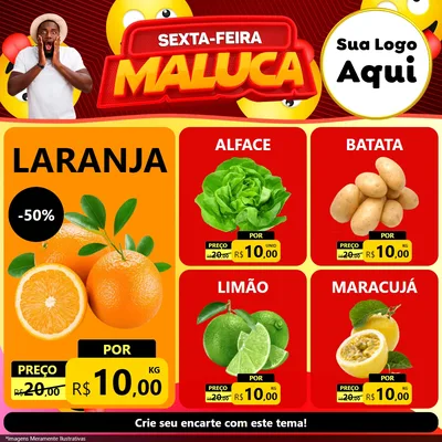 Modelo de Rede Social para Feed Facebook com o tema Sexta-feira Maluca para Hortifrúti