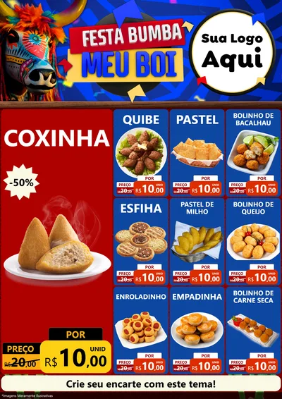 Modelo de Encarte para Encarte A4 Vertical com o tema Festa Bumba meu Boi para Salgadaria