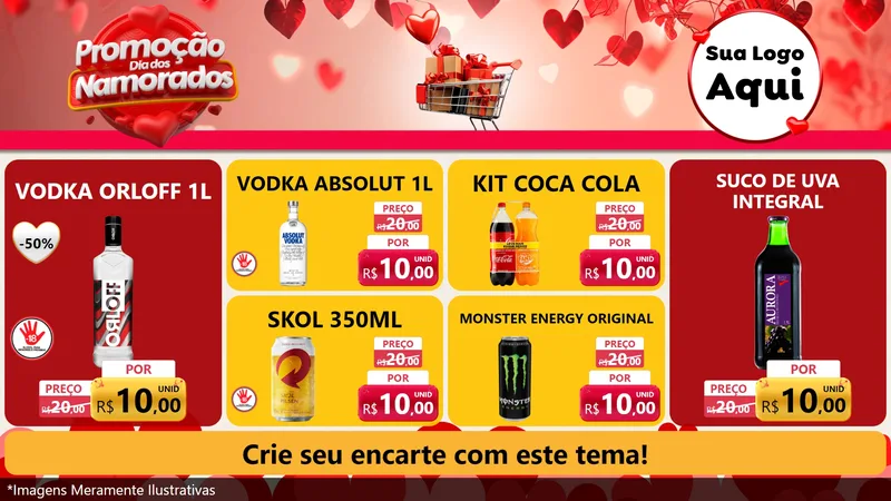 Modelo de TV para TV Horizontal com o tema Promoção Dia dos Namorados para Distribuidora de bebidas