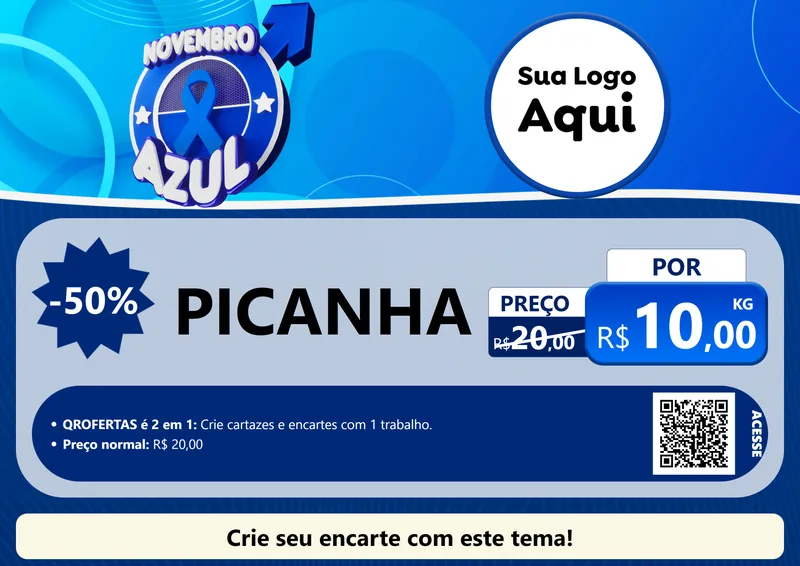 Modelo de Cartaz para Cartaz A4 Horizontal com o tema Novembro Azul para Açougue