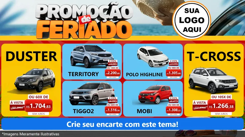 Modelo de TV para TV Horizontal com o tema Promoção de Feriado para Concessionaria de Carros