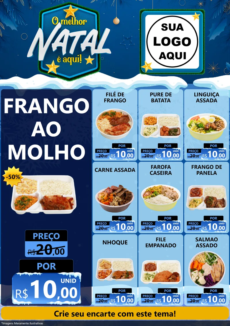 Modelo de Encarte para Encarte A4 Vertical com o tema O Melhor Natal É Aqui! para Restaurante