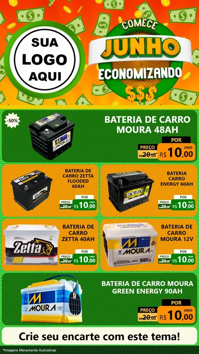 Modelo de TV para TV Vertical com o tema Comece Junho Economizando para Baterias Elétricas