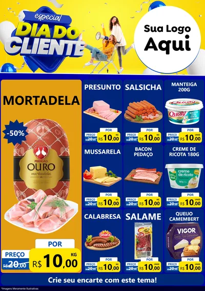 Modelo de Encarte para Encarte A4 Vertical com o tema Especial Dia do Cliente para Frios e Laticínios