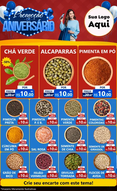 Modelo de Encarte para Encarte Grande com o tema Promoção de Aniversário para Produtos Naturais