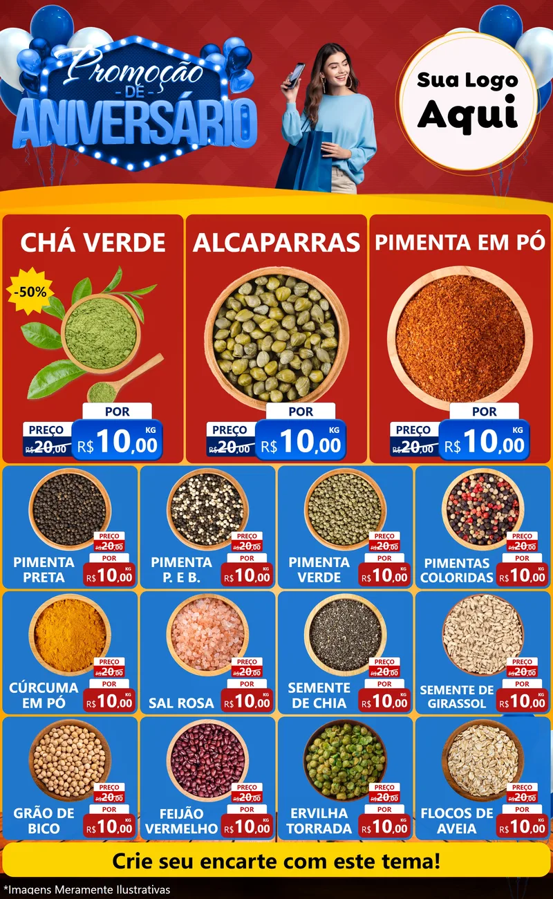 Modelo de Encarte para Encarte Grande com o tema Promoção de Aniversário para Produtos Naturais