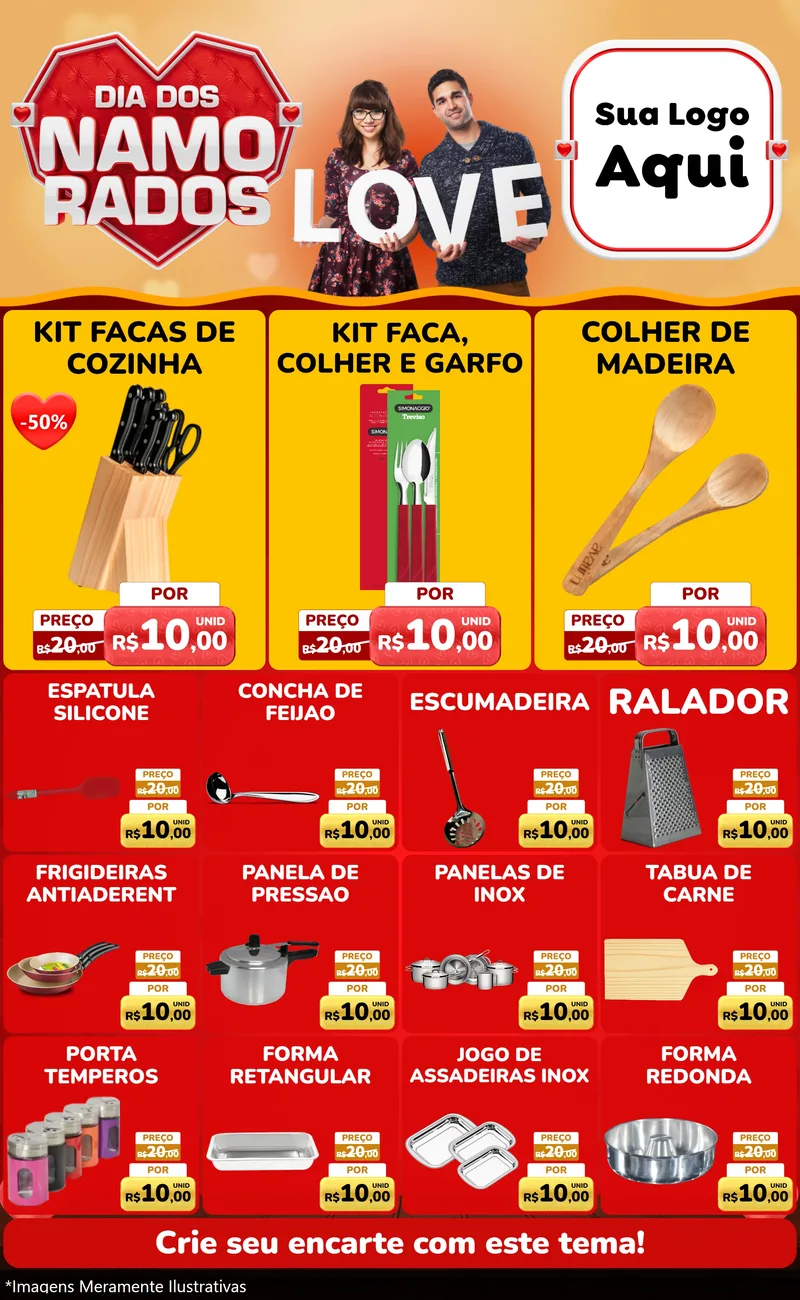 Modelo de Encarte para Encarte Grande com o tema Dia dos Namorados para Utilidades Domésticas