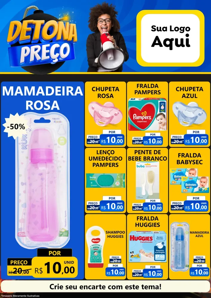 Modelo de Encarte para Encarte A4 Vertical com o tema Detona Preços para Bebês