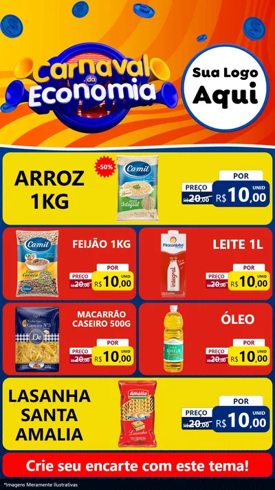 Modelo de TV para TV Vertical com o tema Carnaval da Economia para Supermercado