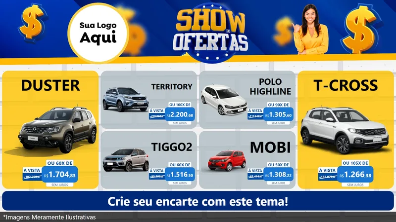 Modelo de TV para TV Horizontal com o tema Show de Ofertas para Concessionaria de Carros