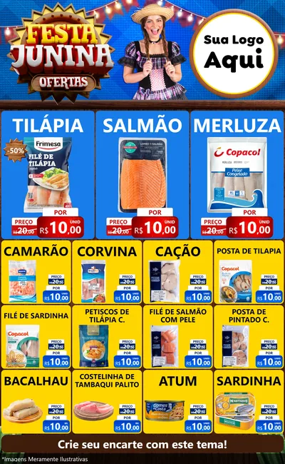 Modelo de Encarte para Encarte Grande com o tema Festa Junina Ofertas para Peixaria