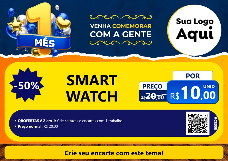 Modelo de Cartaz para Cartaz A4 Horizontal com o tema Um Mês de Aniversário para Informática