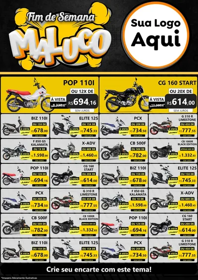 Modelo de Encarte para Encarte A4 Vertical com o tema Fim de Semana Maluco para Concessionaria de Motos