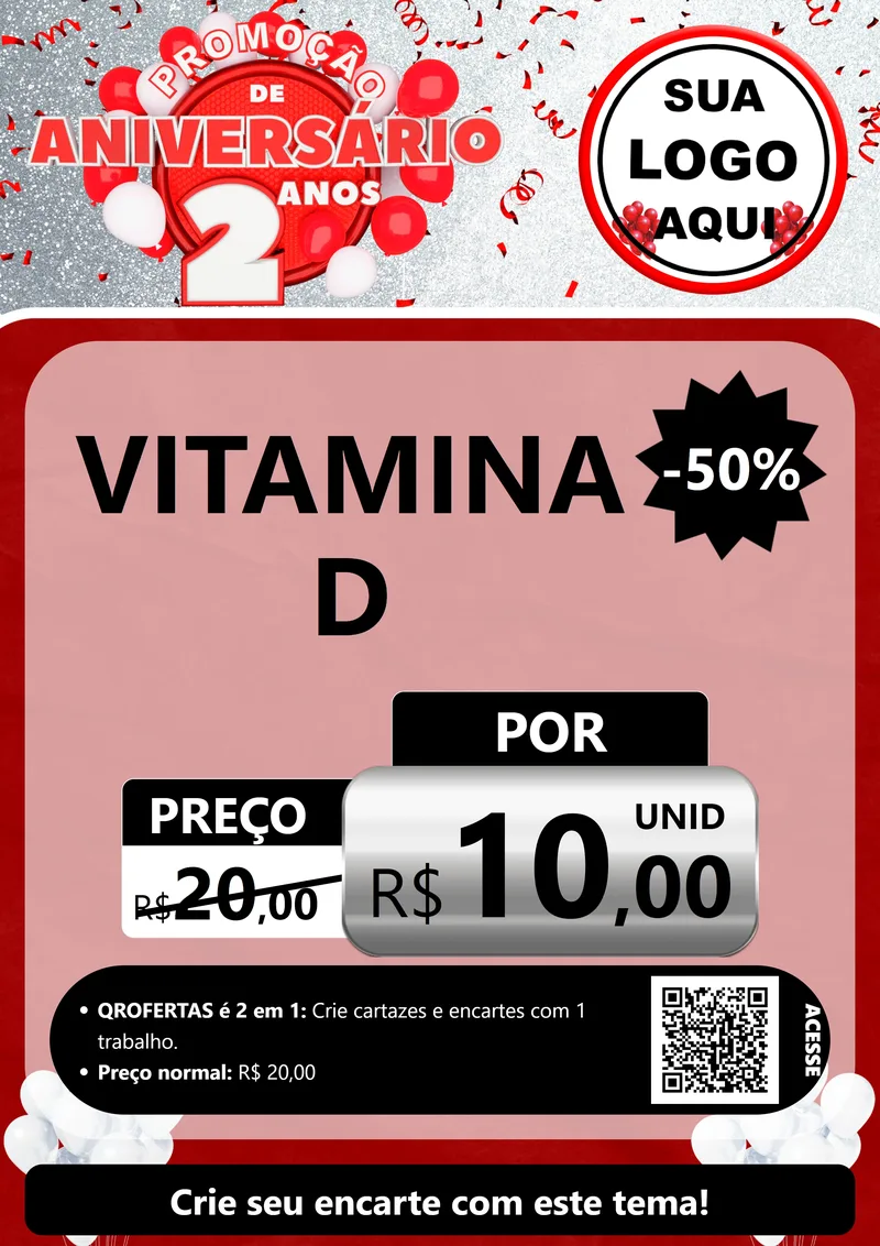 Modelo de Cartaz para Cartaz A4 Vertical com o tema Promoção de Aniversário - 2 Anos para Farmácia