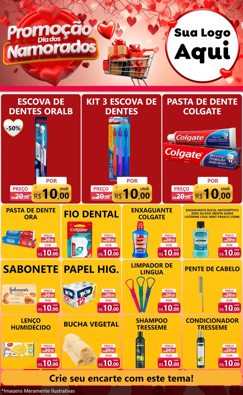 Modelo de Encarte para Encarte Grande com o tema Promoção Dia dos Namorados para Higiene Pessoal